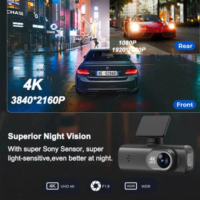 كاميرا داش كام 4K للسيارة بعدستين ونظام GPS — صورة 3
