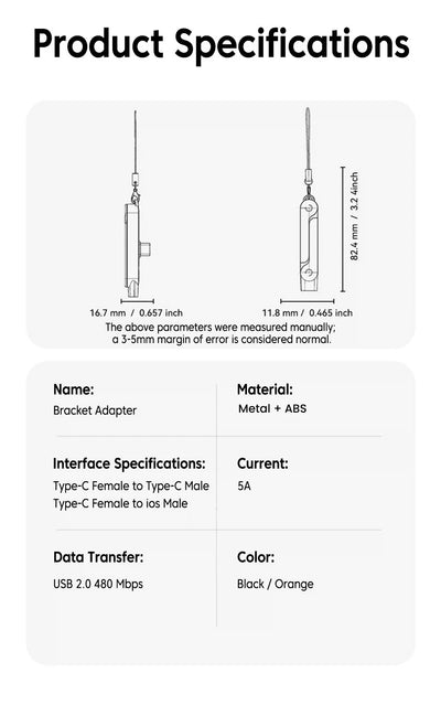 محوّل Type-C إلى USB-C بحامل قابل للطي — عرض تفصيلي
