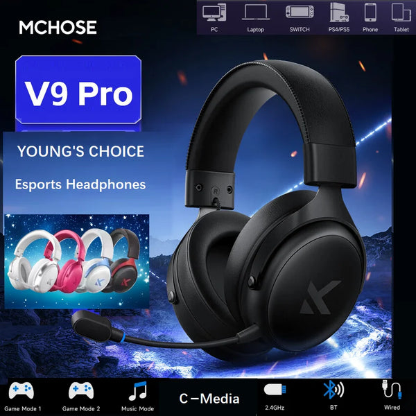 سماعة قيمنق MCHOSE V9 Pro لاسلكية — صوت محيطي 7.1 وثلاثة أوضاع اتصال