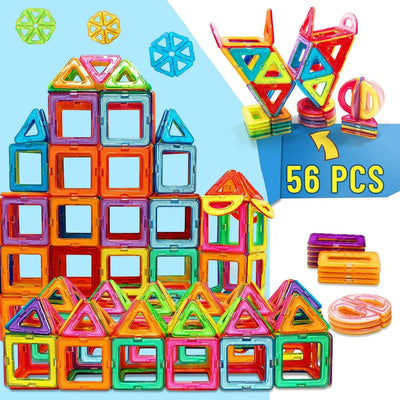 Nice Top Teck 56-piece magnetic building block set with colorful plastic squares and triangles for STEM learning